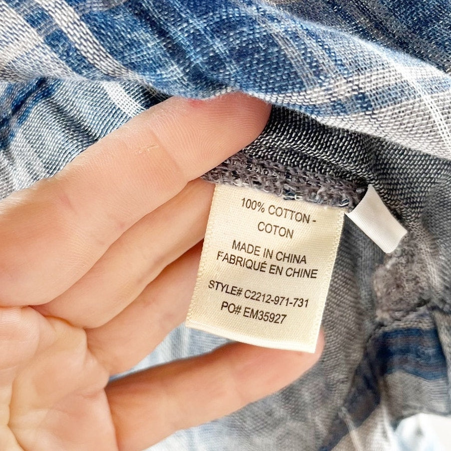 Cloth & Stone Plaid Long Sleeve Lace Up Back Flannel Shirt Blue Small