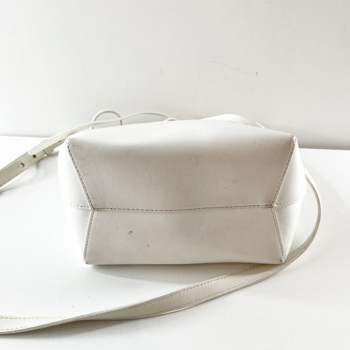 Mansur Gavriel Leather Crossbody Bucket Bag Purse White