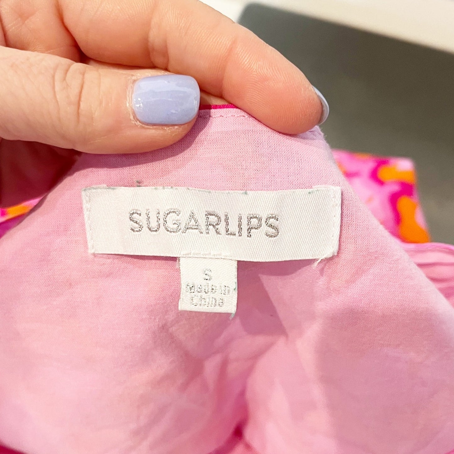 Sugarlips Sleeveless Printed Lined Tank Top with Tassel Ties Pink Small