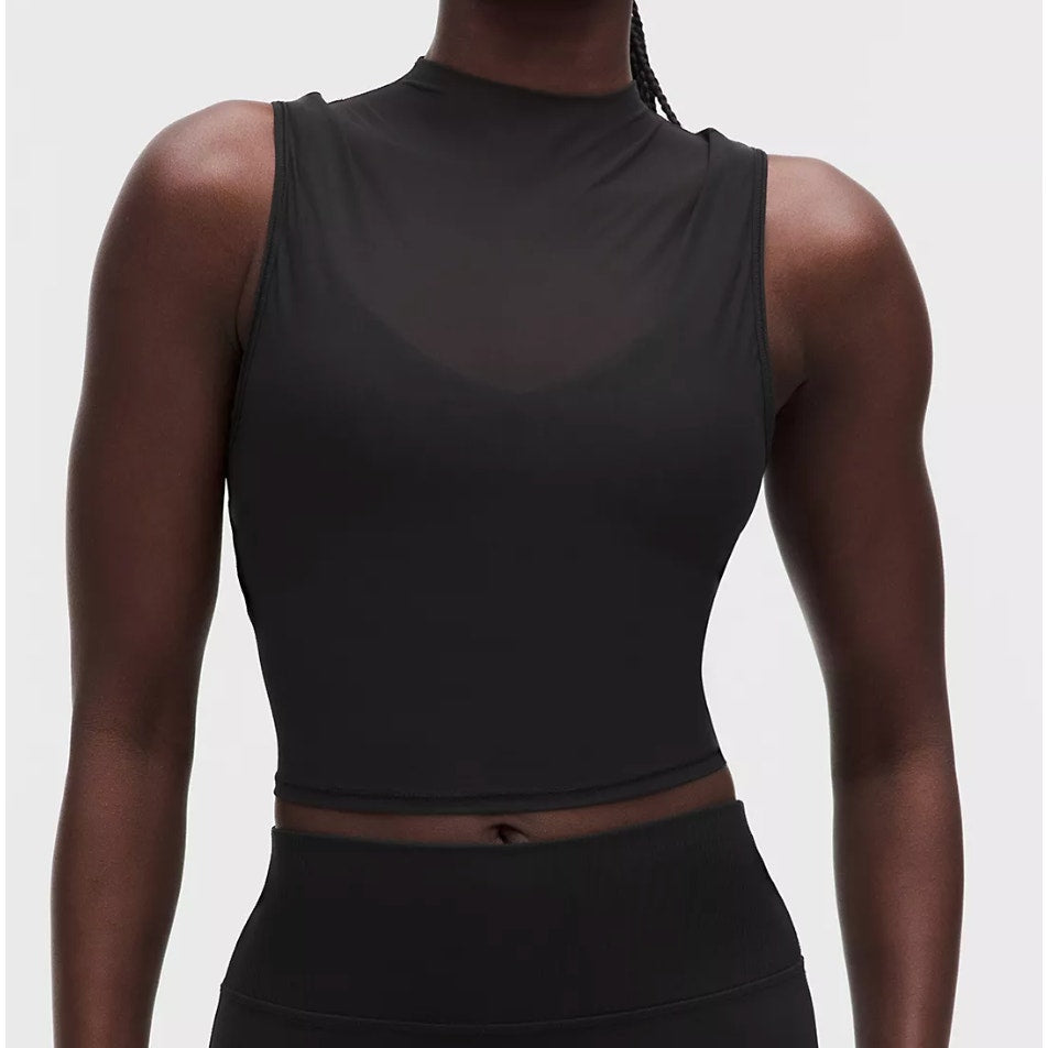 Lululemon Nulu and Mesh Overlay Cropped Studio Tank Top Black Small