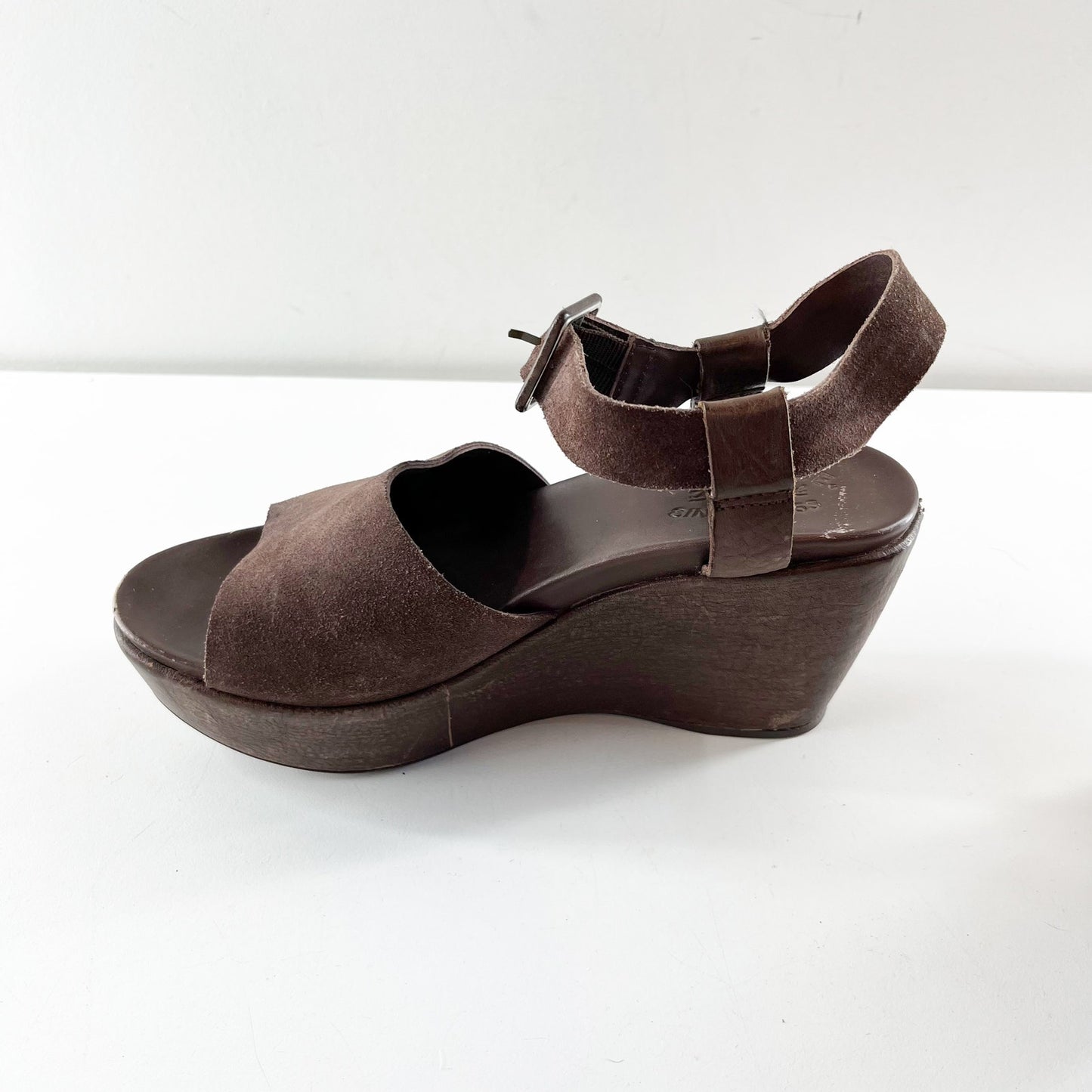 Kork-Ease Leather Ankle Strap Wedge Heel Platform Sandals Dark Chocolate Brown 7