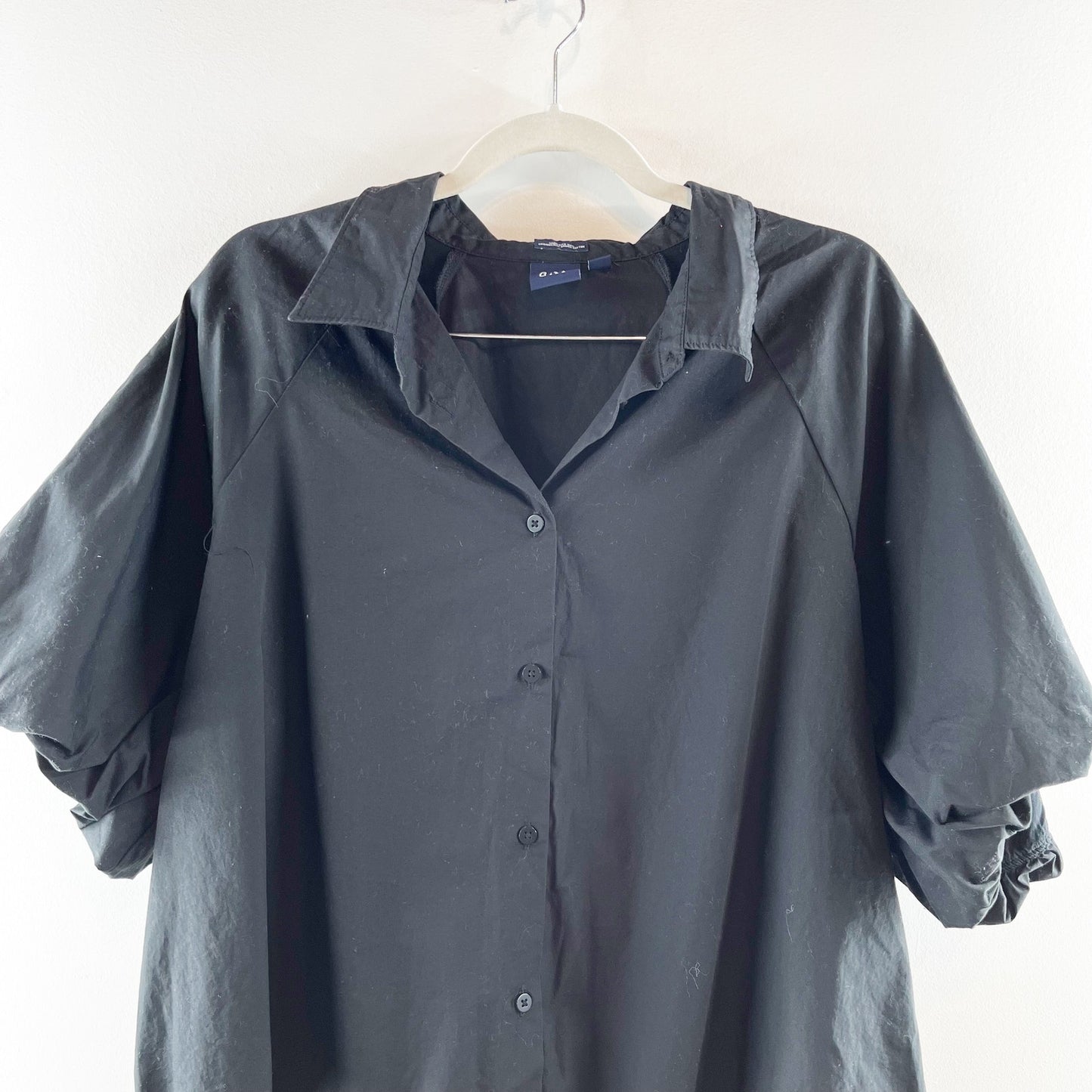 GAP Organic Cotton Short Puff Sleeve Button Down Shirt Top Black XXL