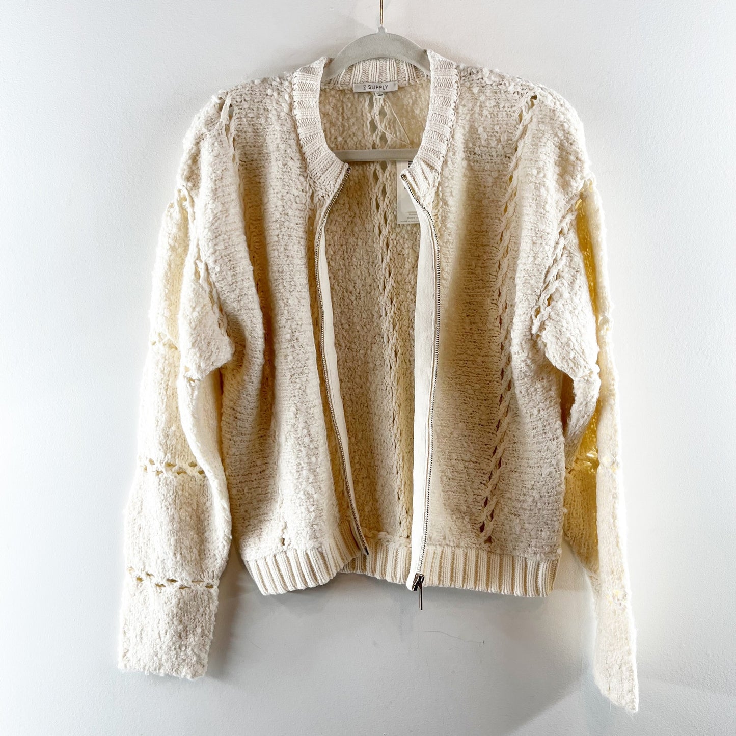 Z Supply Sundance Sweater Full Zip Jacket Cream Ivory Crystal Small