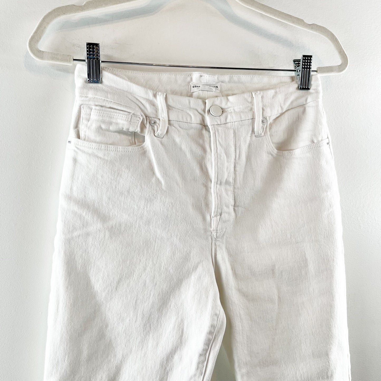 Good American Good Legs High Waisted Cropped Mini Bootcut Jeans White 6 / 28