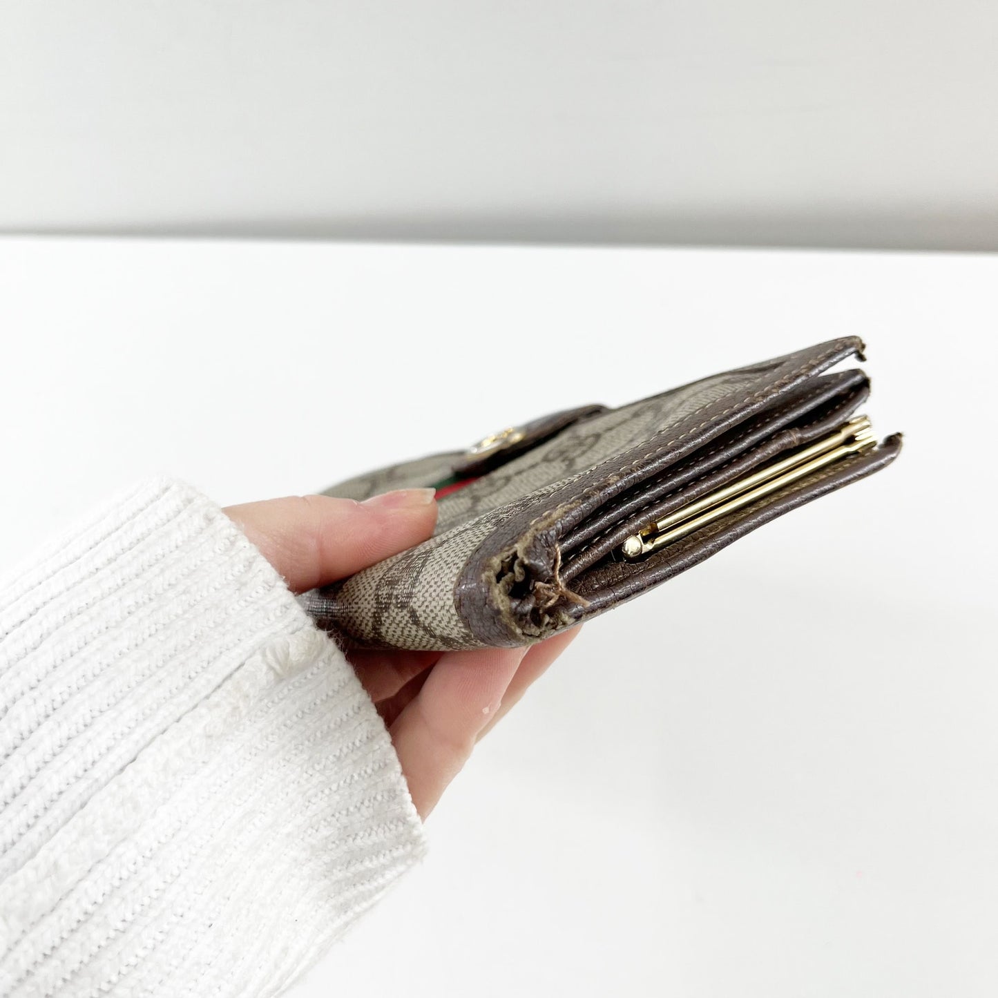 Gucci Vintage GG Supreme Web Long Trifold Wallet French Purse Brown