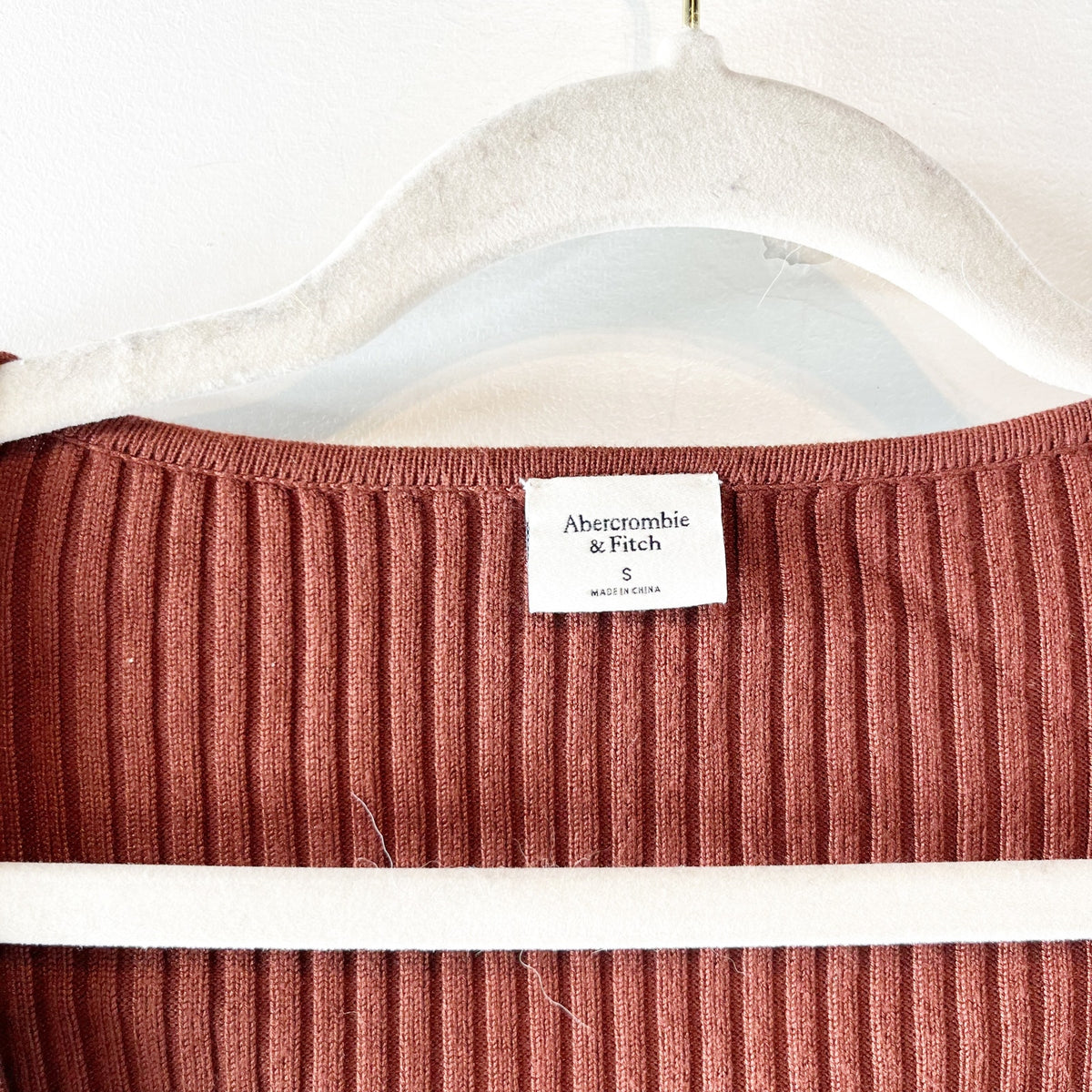 Abercrombie Long Sleeve Sweetheart Ribbed Sweater Bodysuit Brick Red Small
