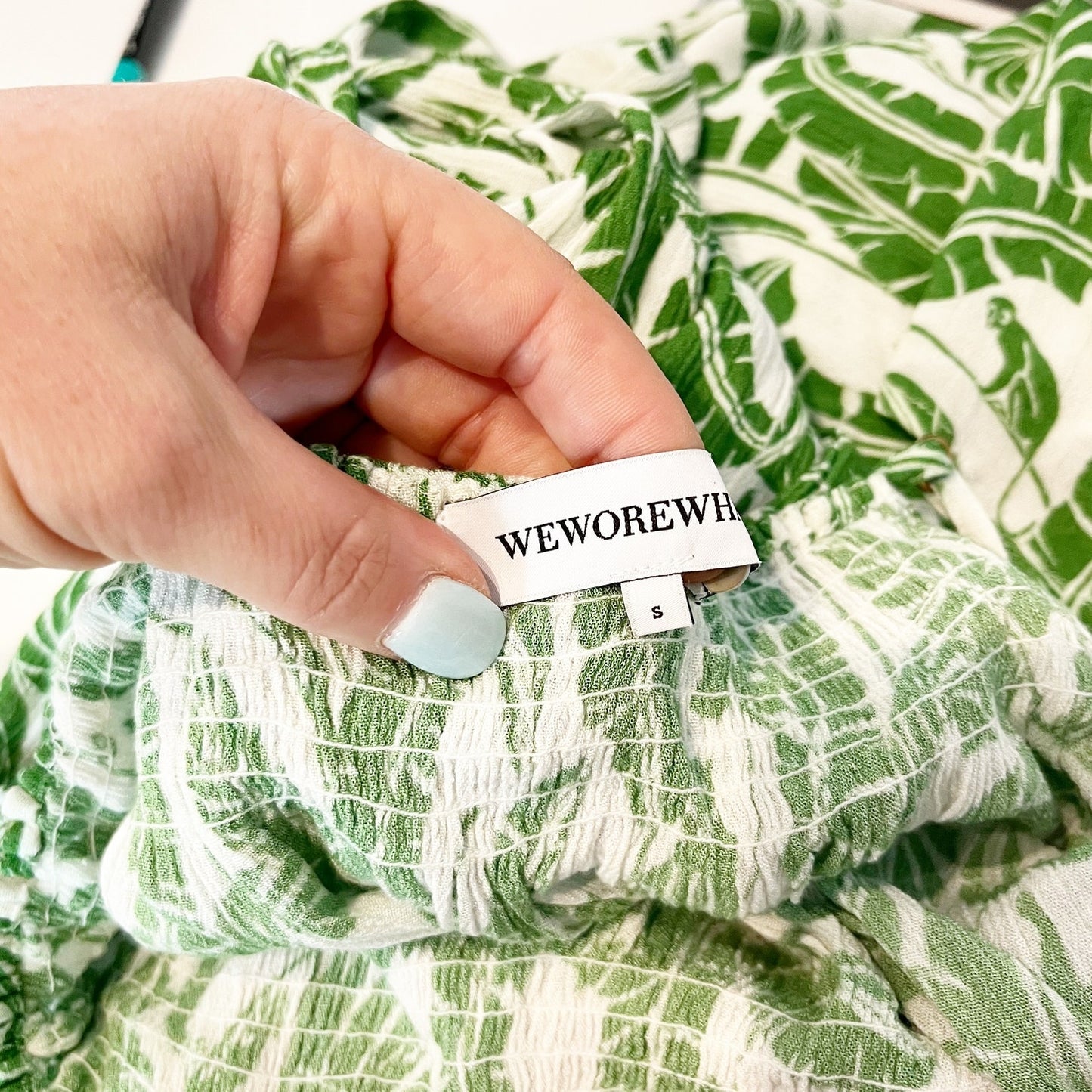 WeWoreWhat Botanical Print Sleeveless Midi Slip Sundress Green White Small