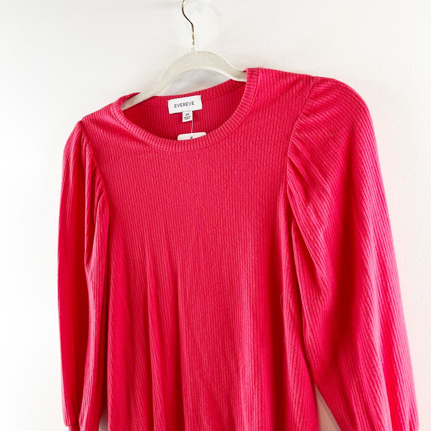 Evereve Penny Volume Ribbed Puff Ballooon Sleeve Top Blouse Red XS