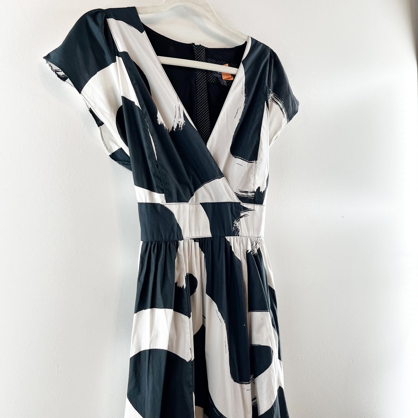 Maeve Anthropologie Mairead Short Sleeve Cotton Printed Midi Dress Black White 6