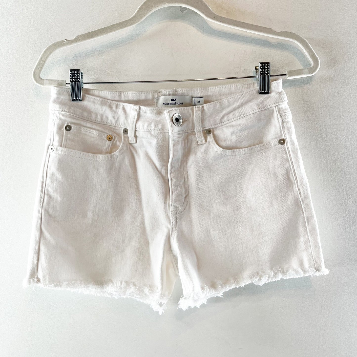 Vineyard Vines Raw Hem Cutoff Mid Rise Jean Denim Shorts White 27