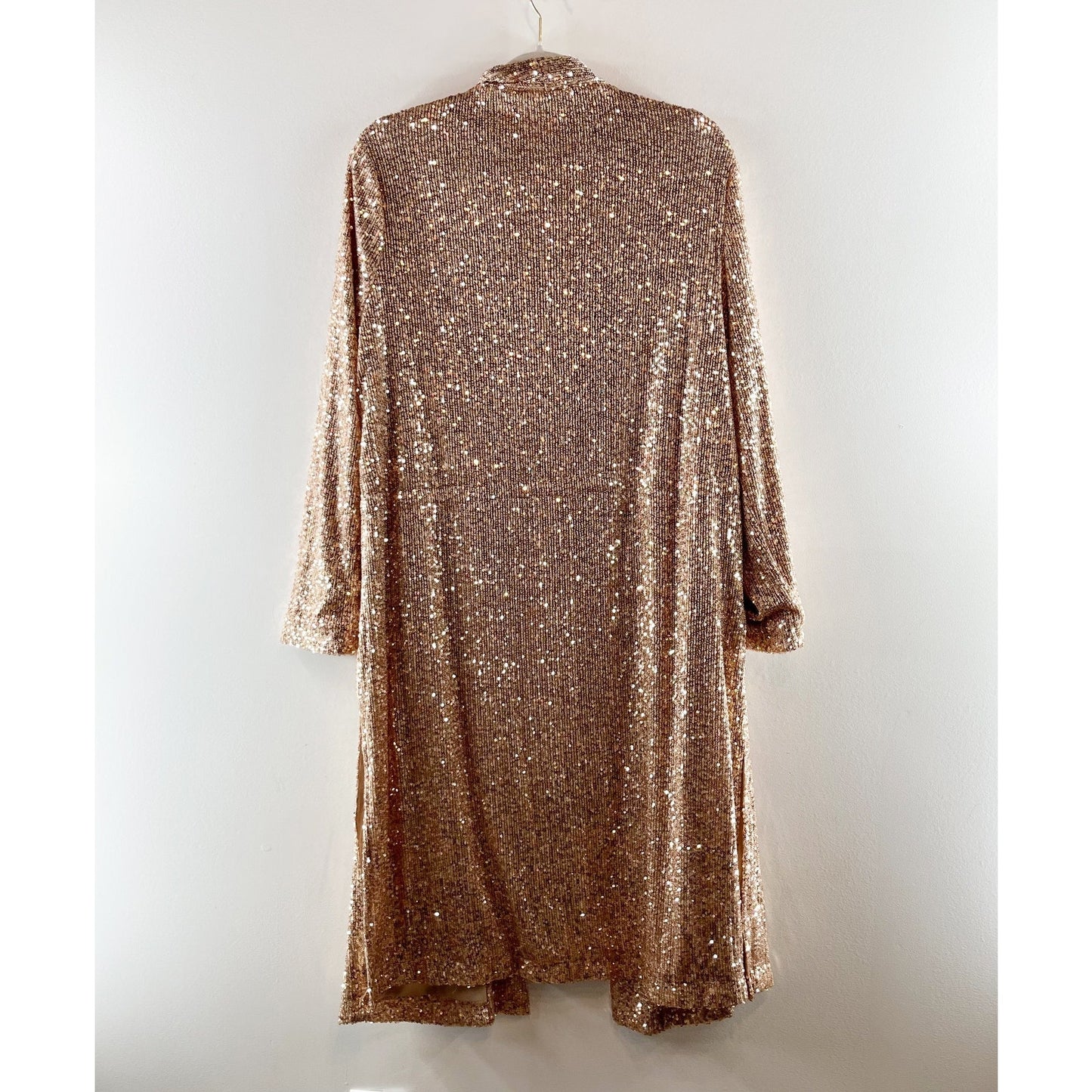 BB Dakota Steve Madden Dulcinea Sequined Duster Open Front Gold Medium