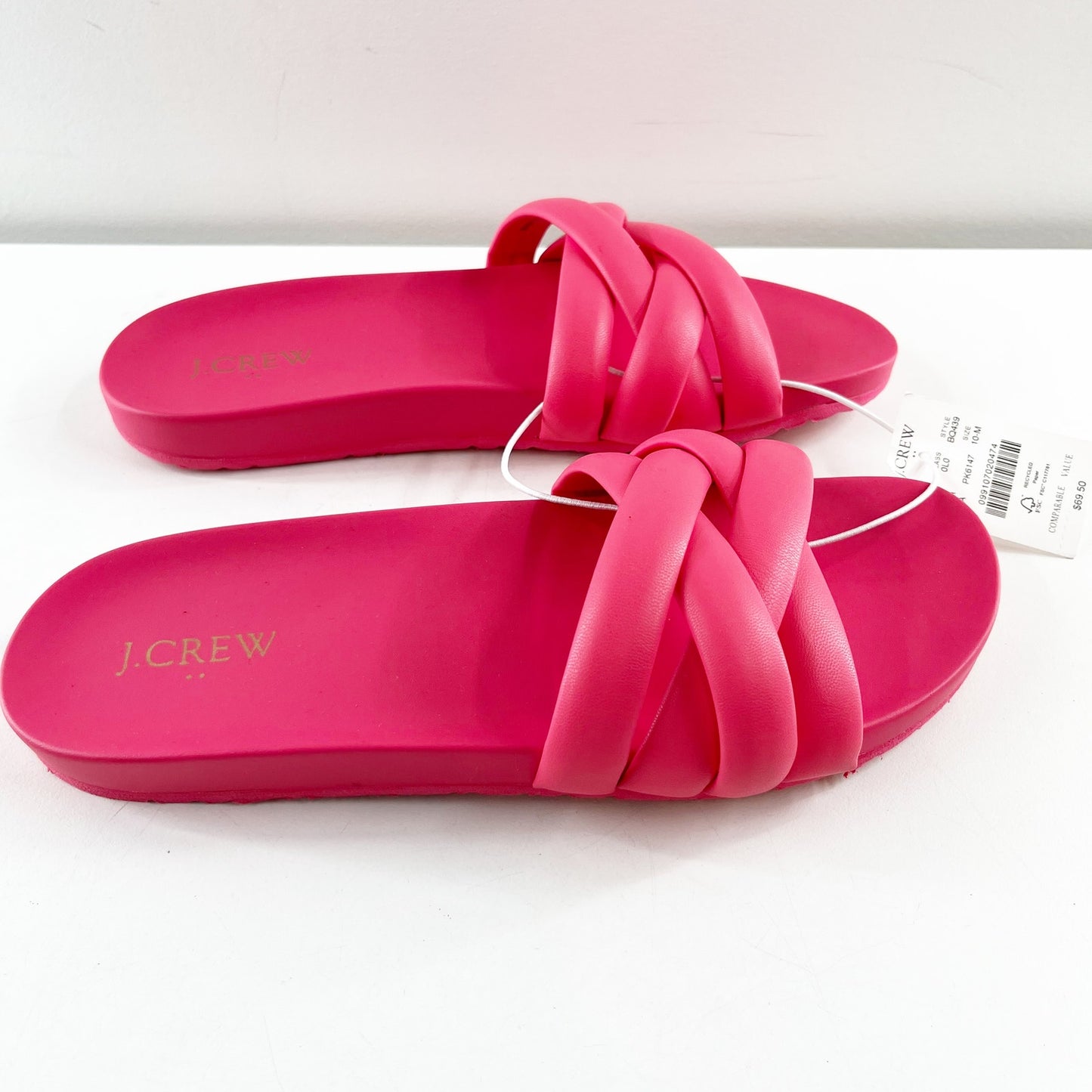 J. Crew Synthetic Slip On Open Toe Crisscross Flat Slide Sandals Guava Pink 10