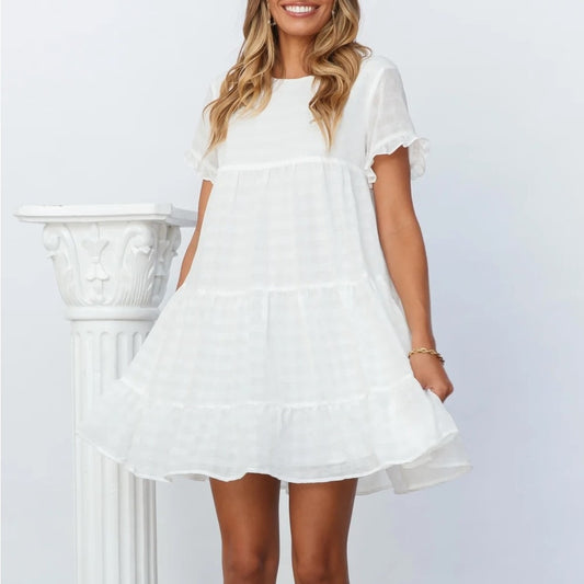 Hello Molly We Need Space Babydoll Tiered Mini Dress White 2