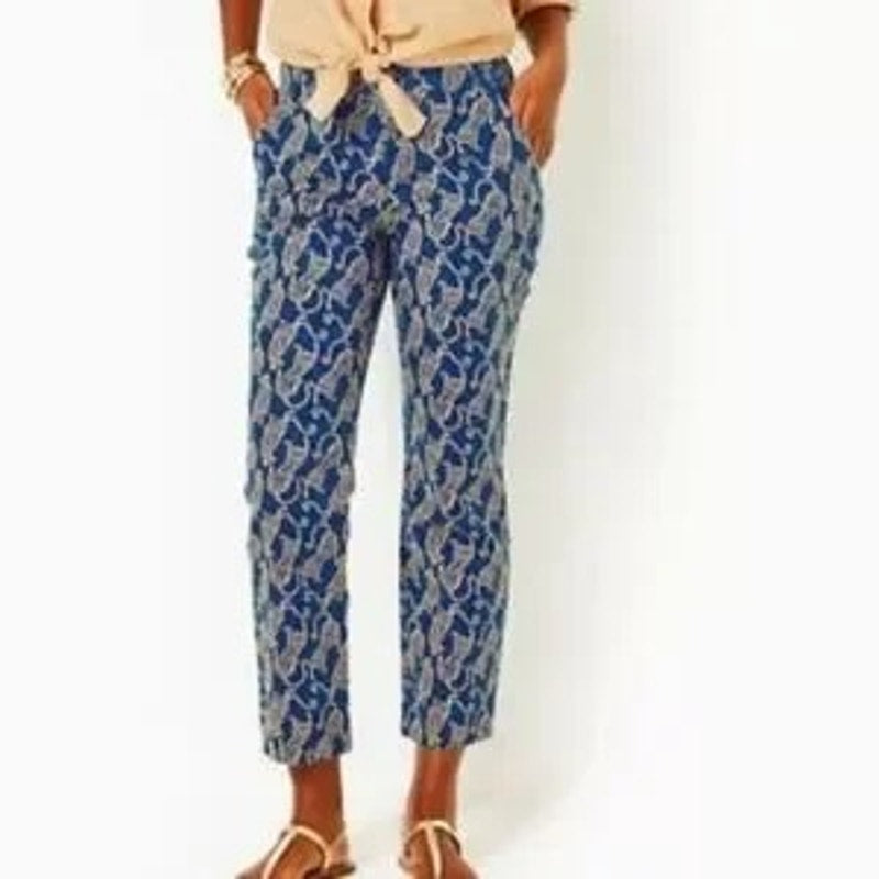 Lilly Pulitzer 28" Gretchen High Rise Straight Leg Pants Blue 8