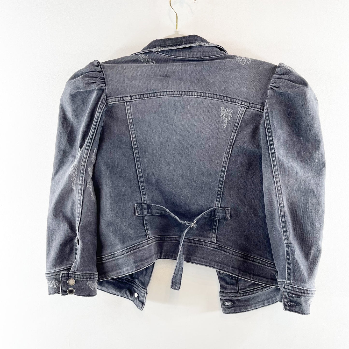 retrofete Ada Puff Sleeve Button-Front Denim Jean Jacket Faded Black Small