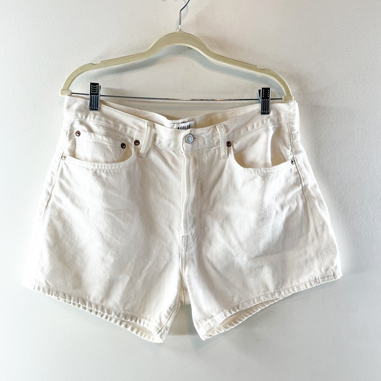 AGOLDE Parker Long High Rise Denim Jean Shorts White 31 / 12