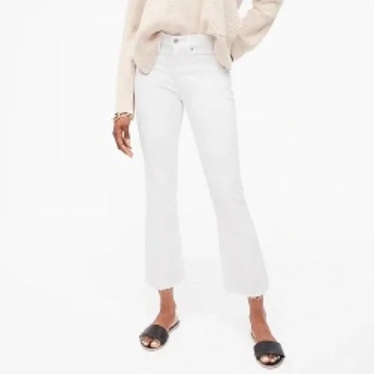 J. Crew Mid Rise Billie Demi Boot Crop Raw Hem Jeans White 32 / 14