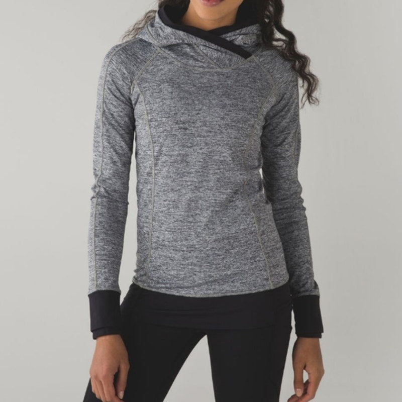 Lululemon Think Fast Long Sleeve Hoodie Sweatshirt Top Gray Black 6