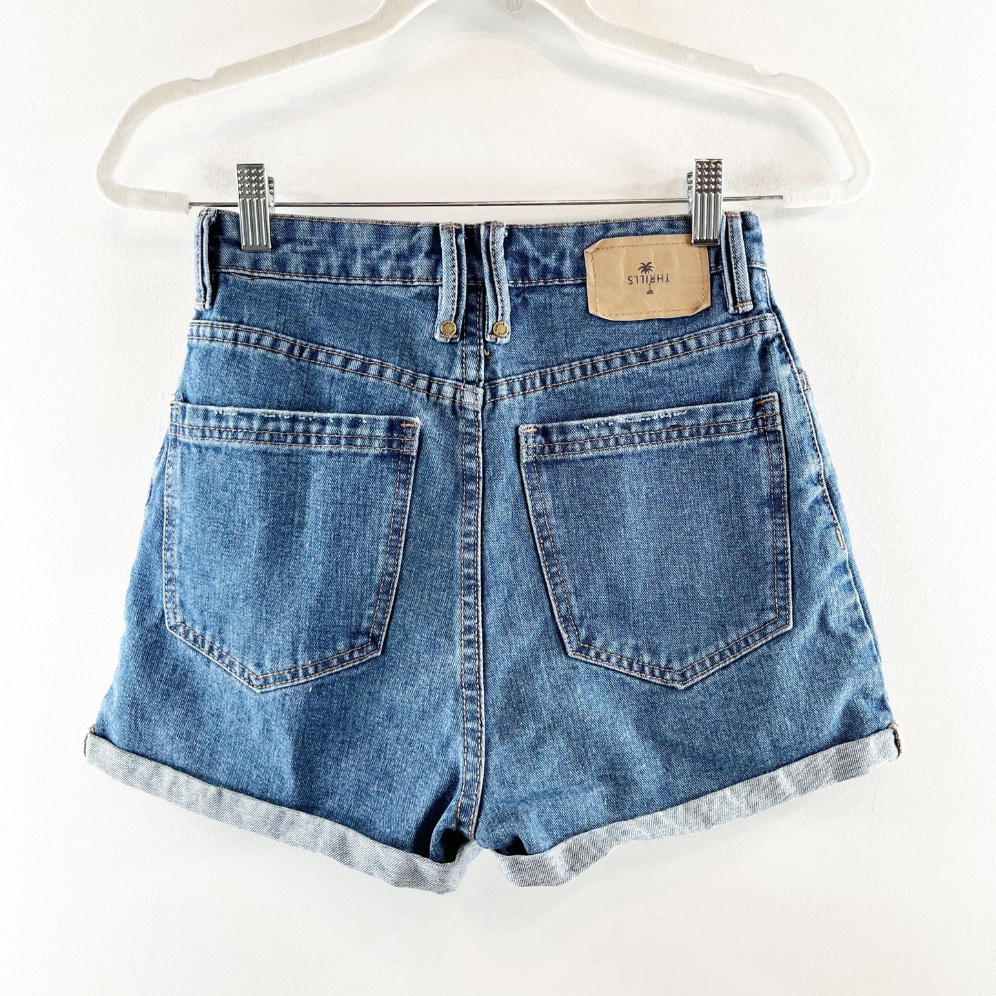 Thrills Joni Cuffed High Rise Mom Jean Denim Shorts Blue 26