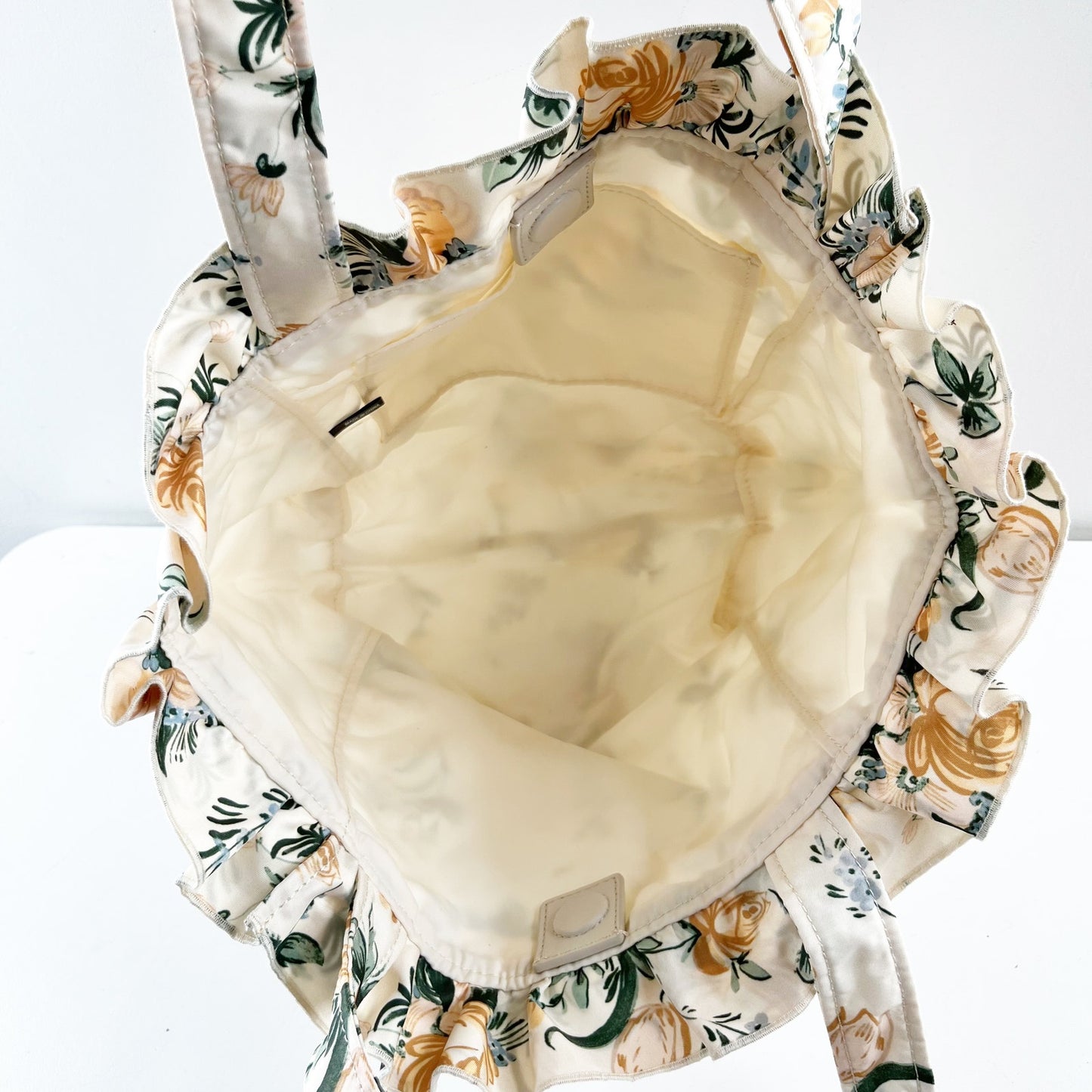 Loeffler Randall Claire Ruffle Nylon Tote Bag Purse White Yellow Green