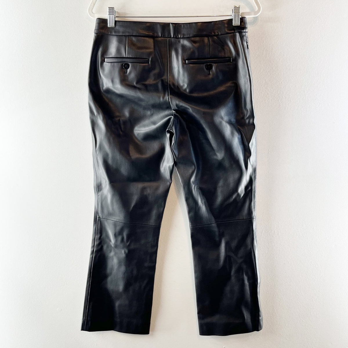 Theory Bedford Faux Leather Cropped Mid-Rise Kick Flare Pants Black 4
