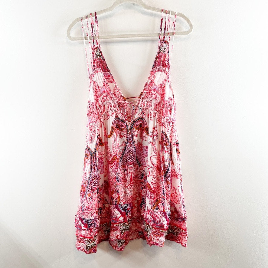 Free People Me To You Printed Mini Slip Dress Peach Pink Medium