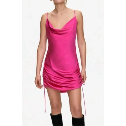 Wilfred Satin Sleeveless Spaghetti Strap Cowl Neck Midi Slip Dress Pink Small