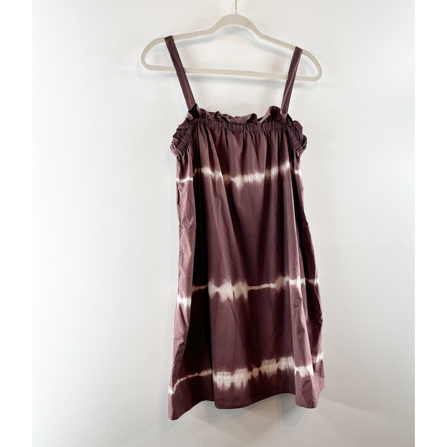 Othilia Square Neck Babydoll Tunic Tie Dye Stripe Boho Mini Dress Brown 2