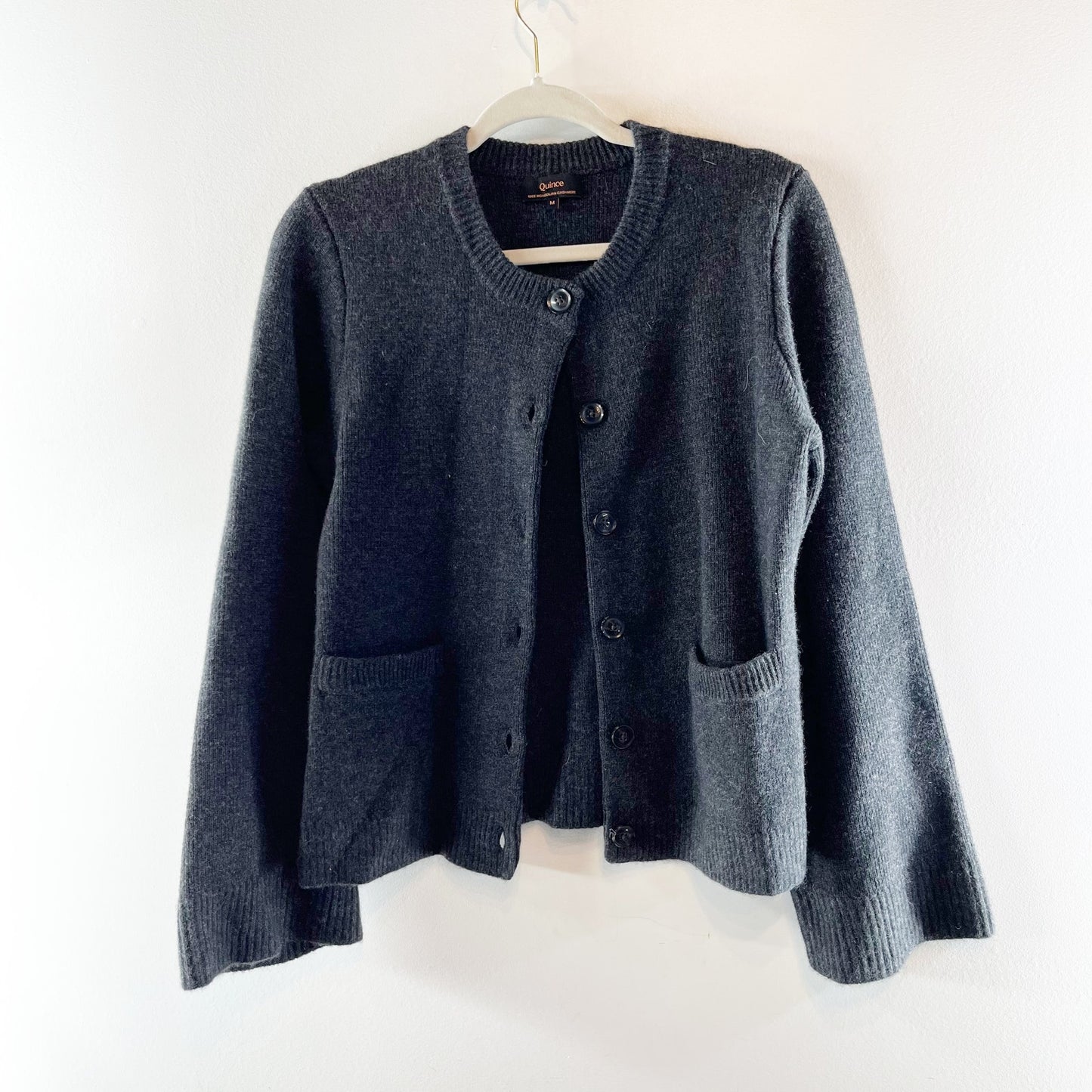 Quince Mongolian Cashmere Structured Cardigan Sweater Heather Charcoal Medium