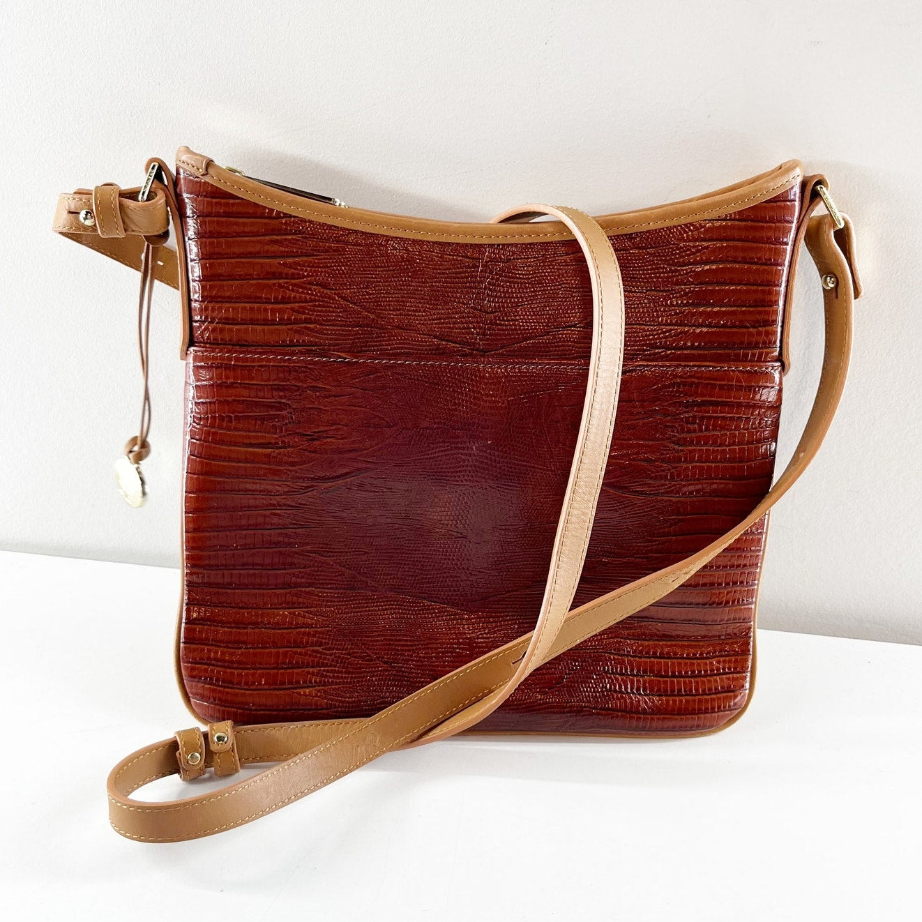 Brahmin Katie Crossbody Croc Embossed Bag Purse Brown