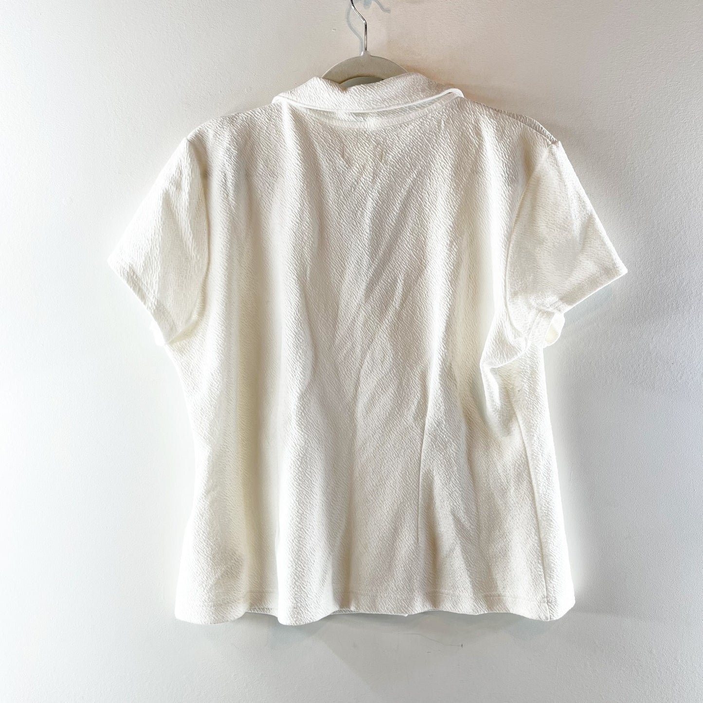 Maeve Anthropologie Short Sleeve Textured Notch Collar Shirt Top White XL