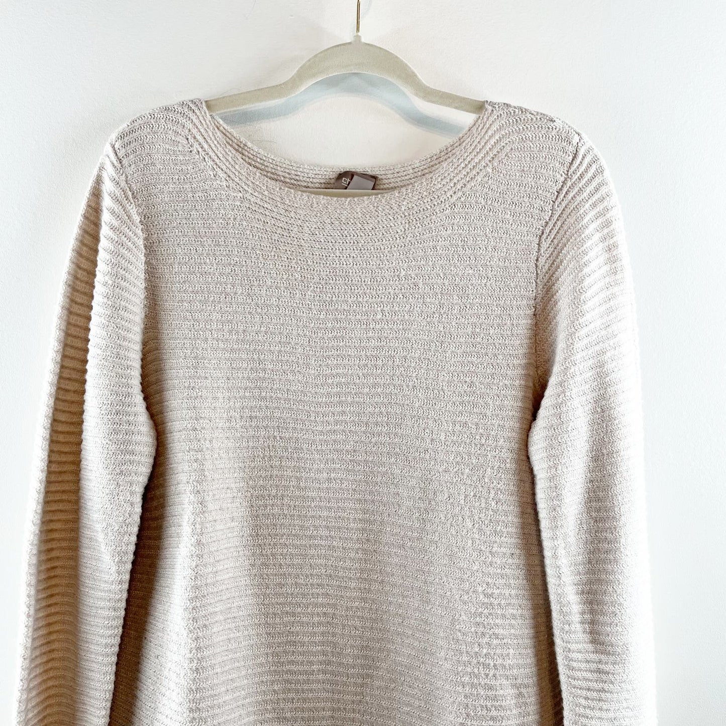 Chico's Ribbed Long Sleeve Asymmetrical Hem Pullover Sweater Beige 3 / XL