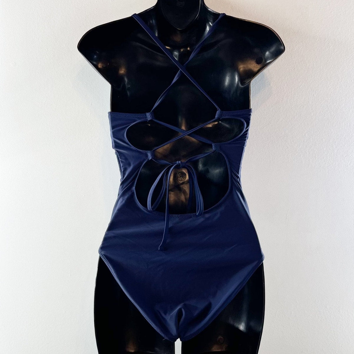 Aerie Strappy Back Scoopneck One Piece Swimsuit Navy Blue Medium