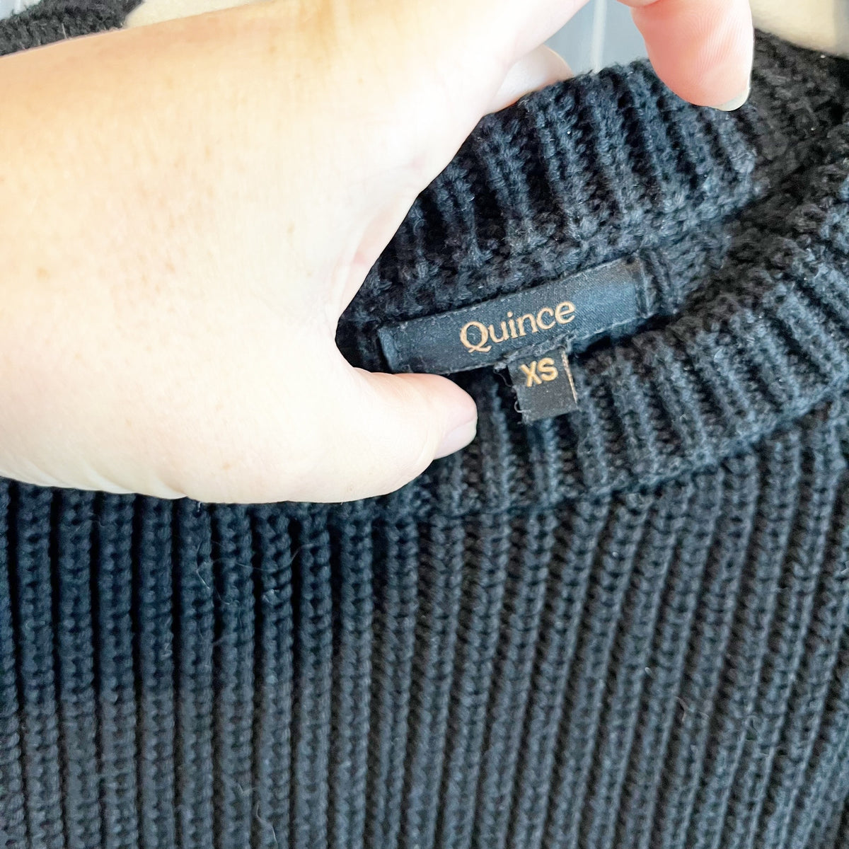Quince Organic Cotton Fisherman Crewneck Long Sleeve Sweater Black XS