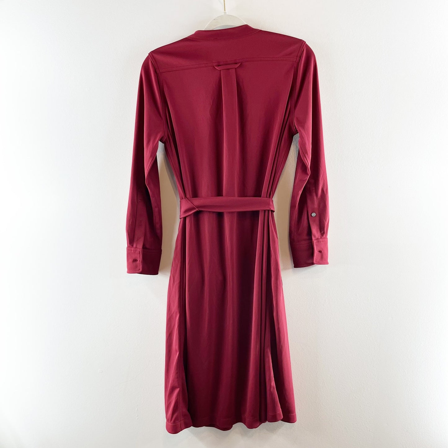 J. Crew Long Sleeve Belted Midi Shirt Dress Maroon Burgundy Red Medium Petite