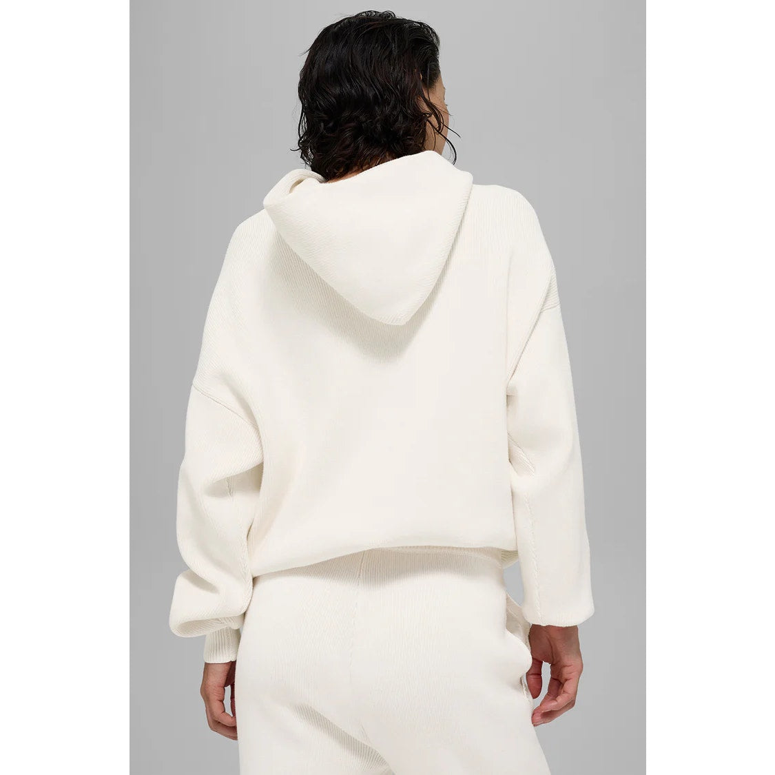 Alo Yoga Scholar Long Sleeve Cozy Knit Pullover Hooded Sweater Ivory Cream XXS