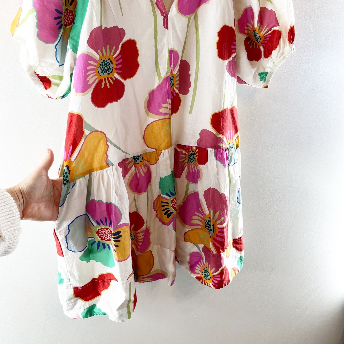 Velvet by Graham & Spencer Rachel Floral Puff Sleeve Mini Dress White Pink XS
