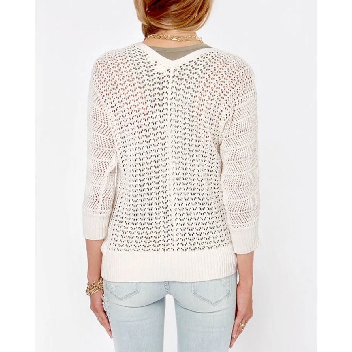 Roxy Turnstone Cotton Crochet Cardigan Sweater Cream Ivory Small