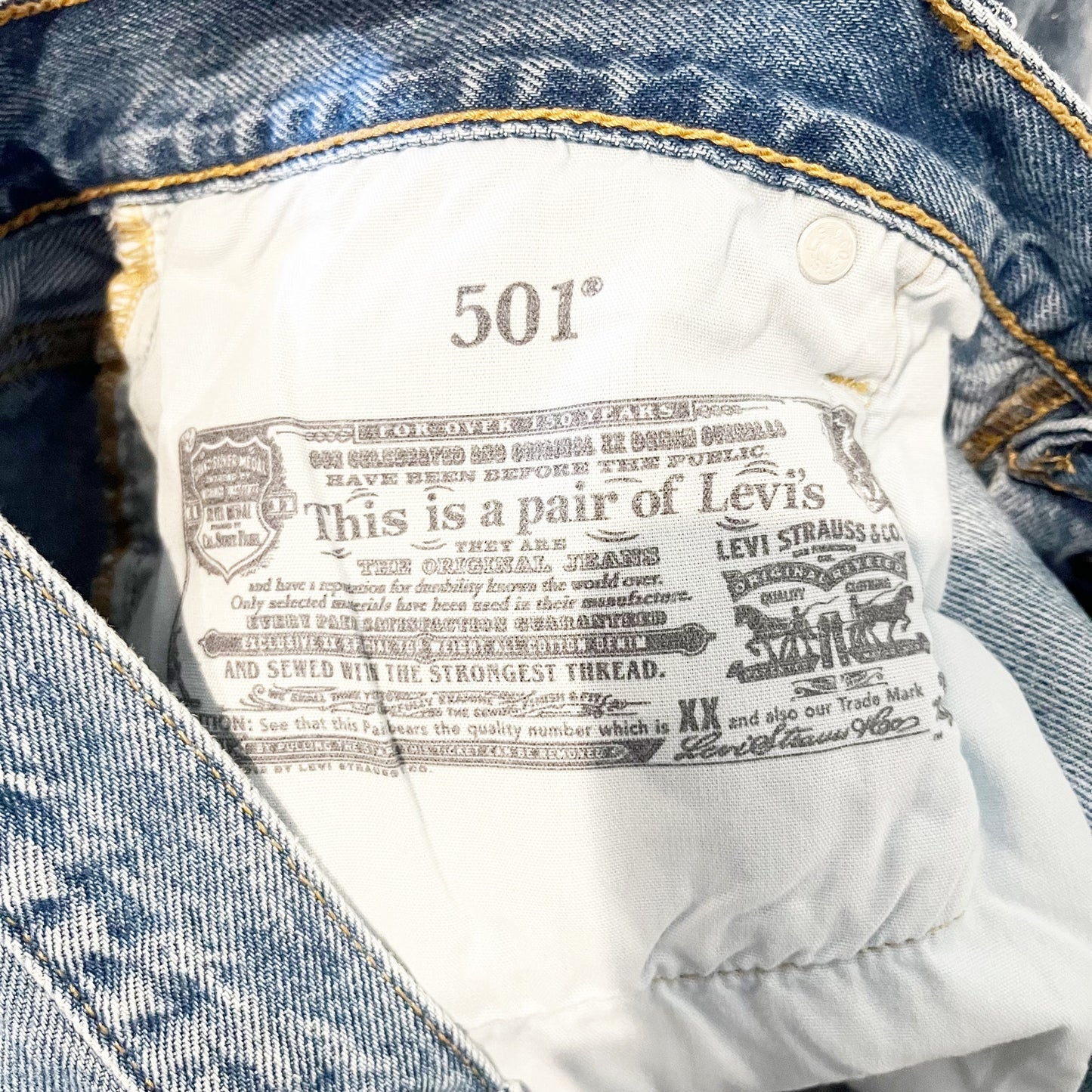 Levi's 501 The Original High-Rise Distressed Denim Cut Off Shorts Blue 16