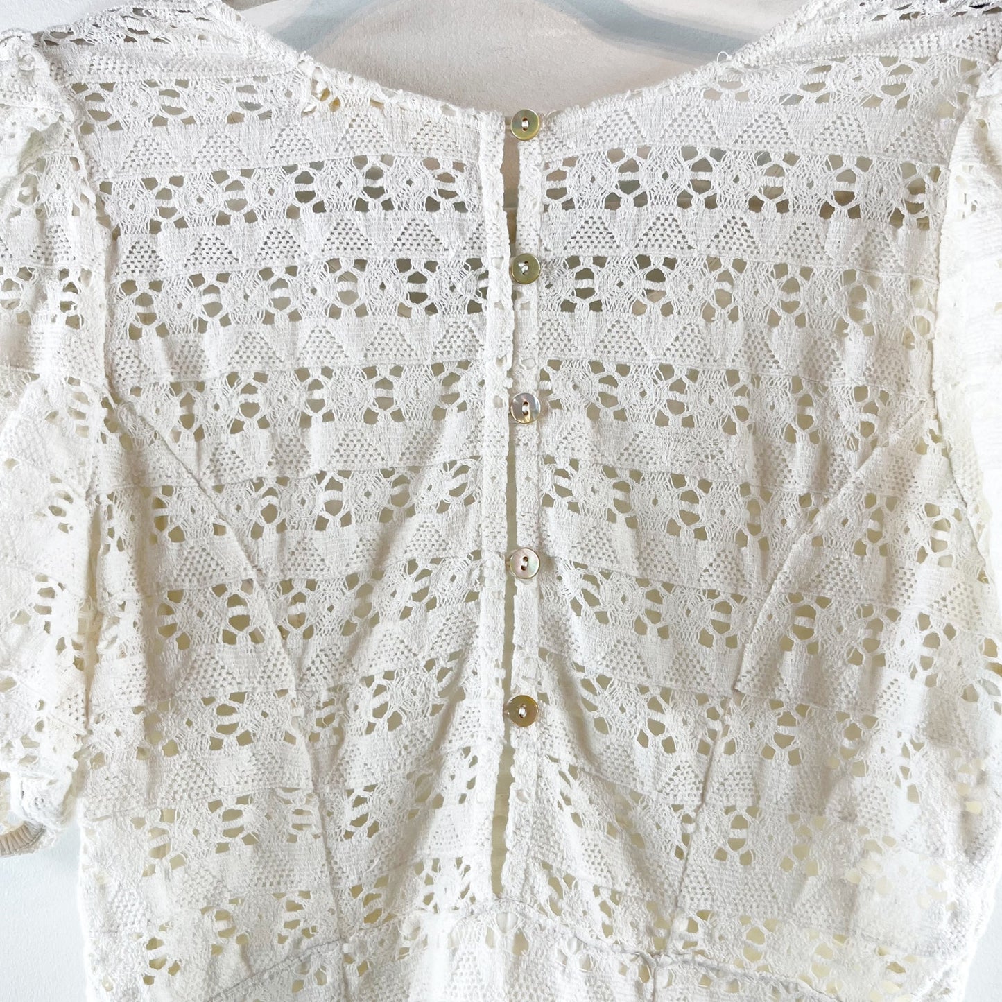 LoveShackFancy Apollo Lace Short Puff Sleeve Cotton Mini Dress White 2