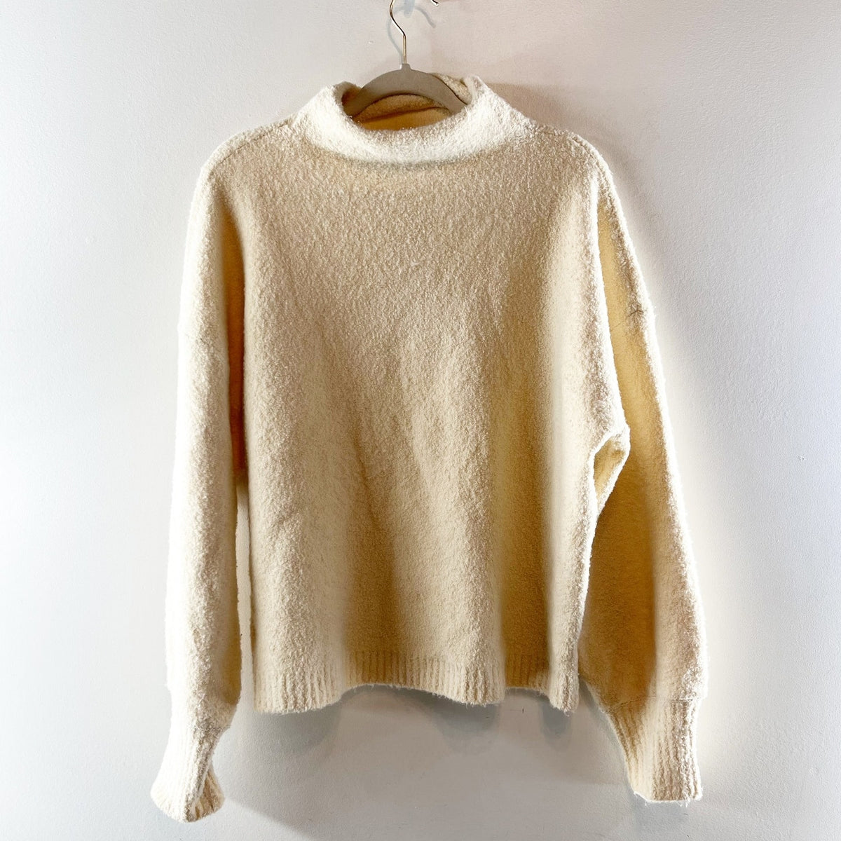 Marled Mock Neck Long Sleeve Nubby Textured Sweater Cream XL