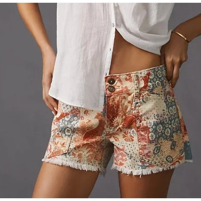 Pilcro Anthropologie The Wanderer Low Rise Patchwork Bandana Print Shorts 28