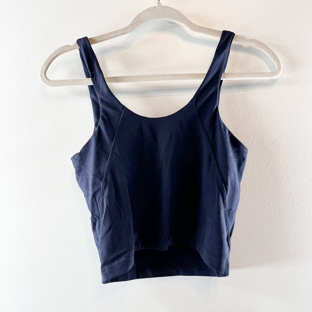 Quince Ultra-Form V-Neck Cropped Tank Top Built In Bra Navy Blue Small