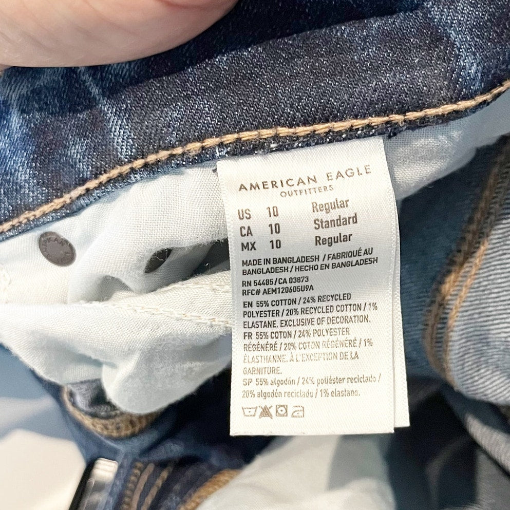 American Eagle Curvy Mid Rise Stovepipe Straight Leg Dark Wash Jeans Blue 10