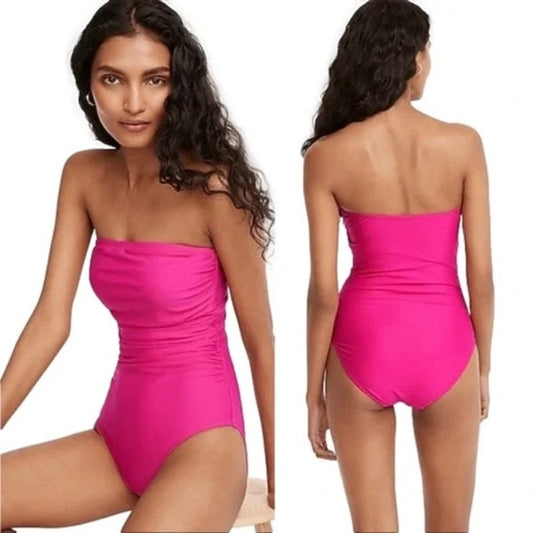 J. Crew Ruched Strapless Bandeau One Piece Bathing Suit Pink 6