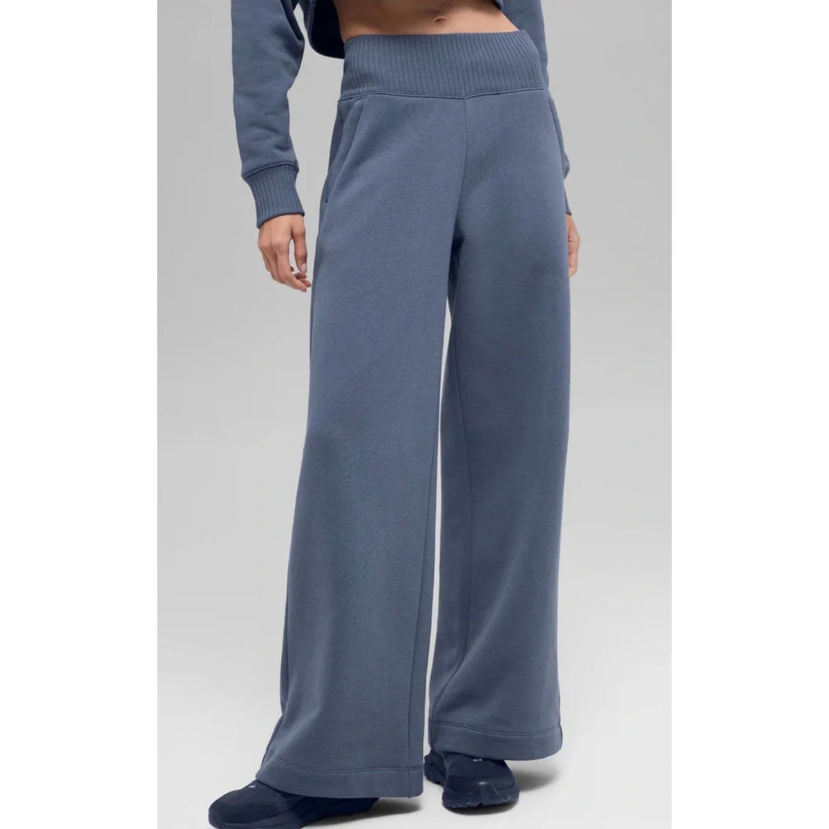 Alo Yoga Serenity Pull On High Waisted Wide Leg Sweatpants Bluestone Blue XS