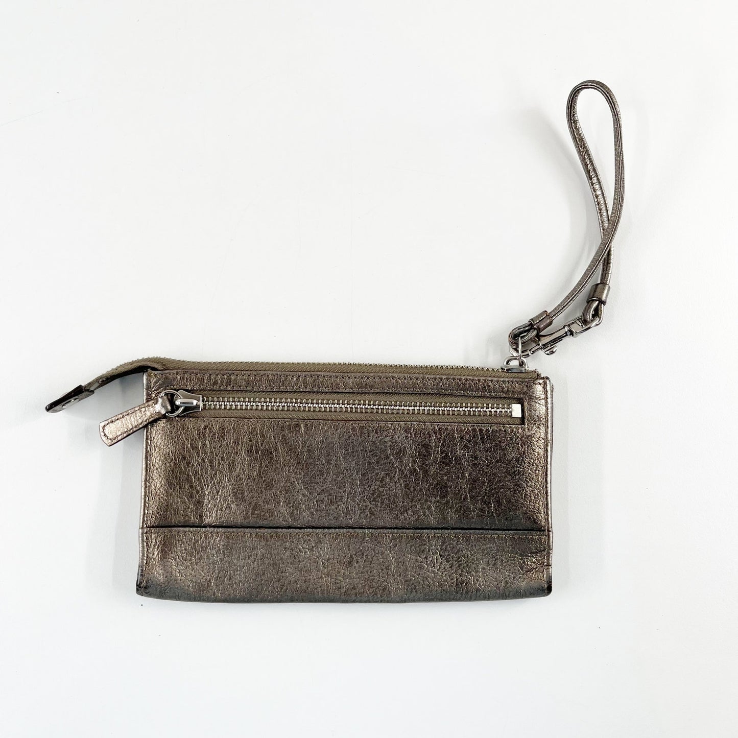 Coach Poppy Metallic Wristlet Wallet Pewter Bronze