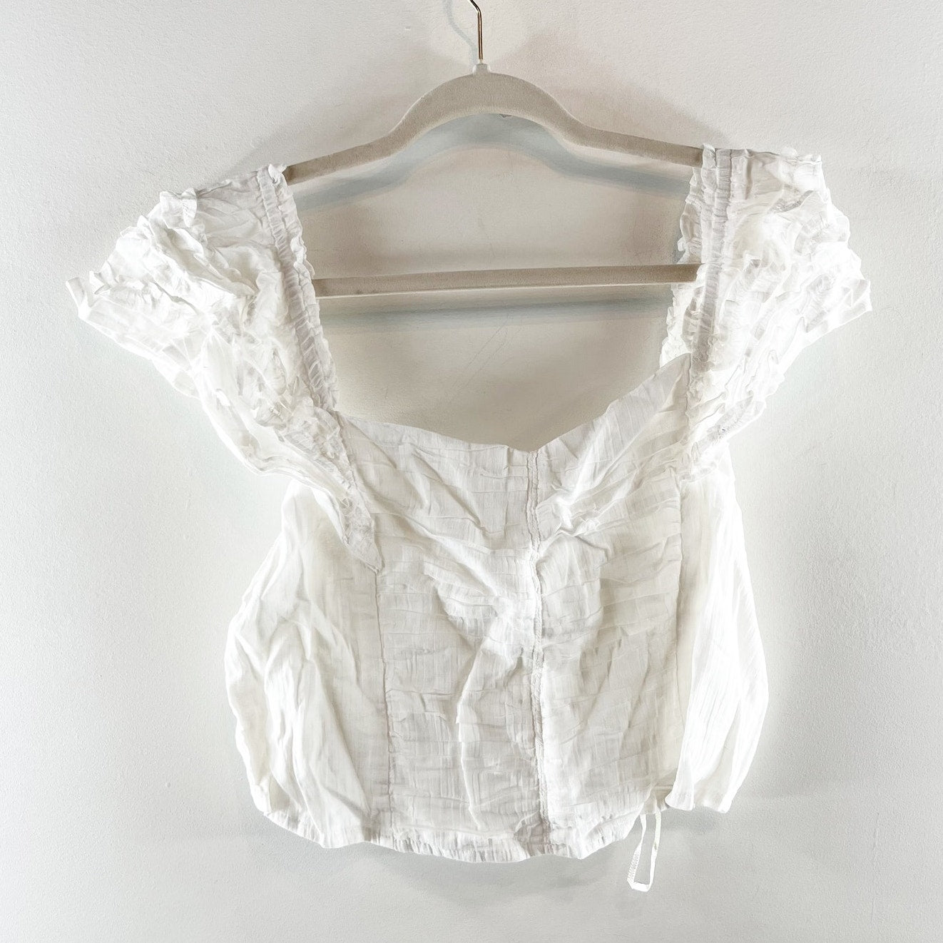 Free People Thank You Very Sweetly Cap Sleeve Smocked Cropped Top White XL