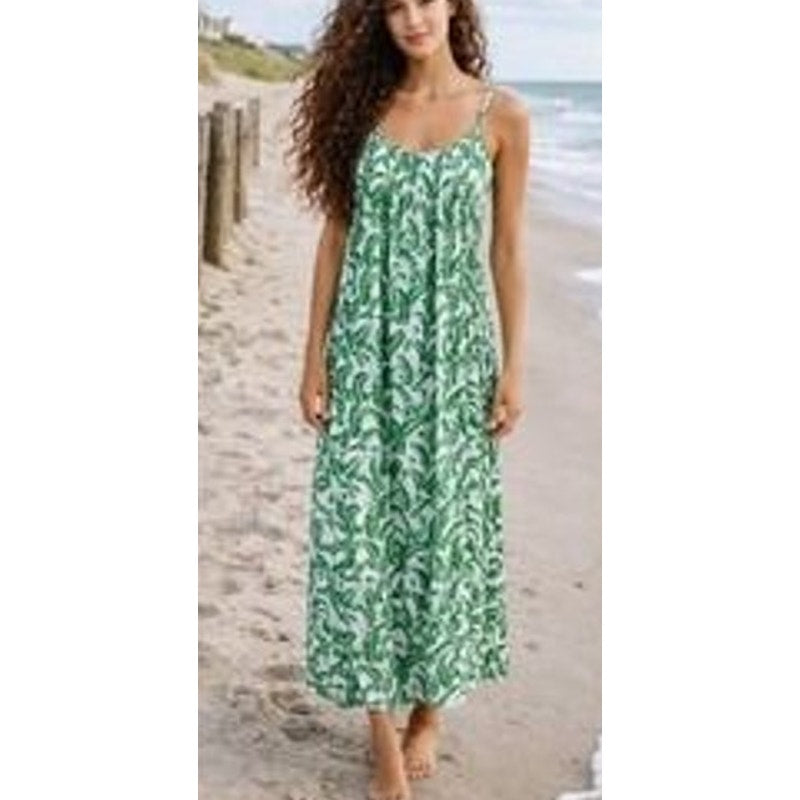 WeWoreWhat Botanical Print Sleeveless Midi Slip Sundress Green White Small