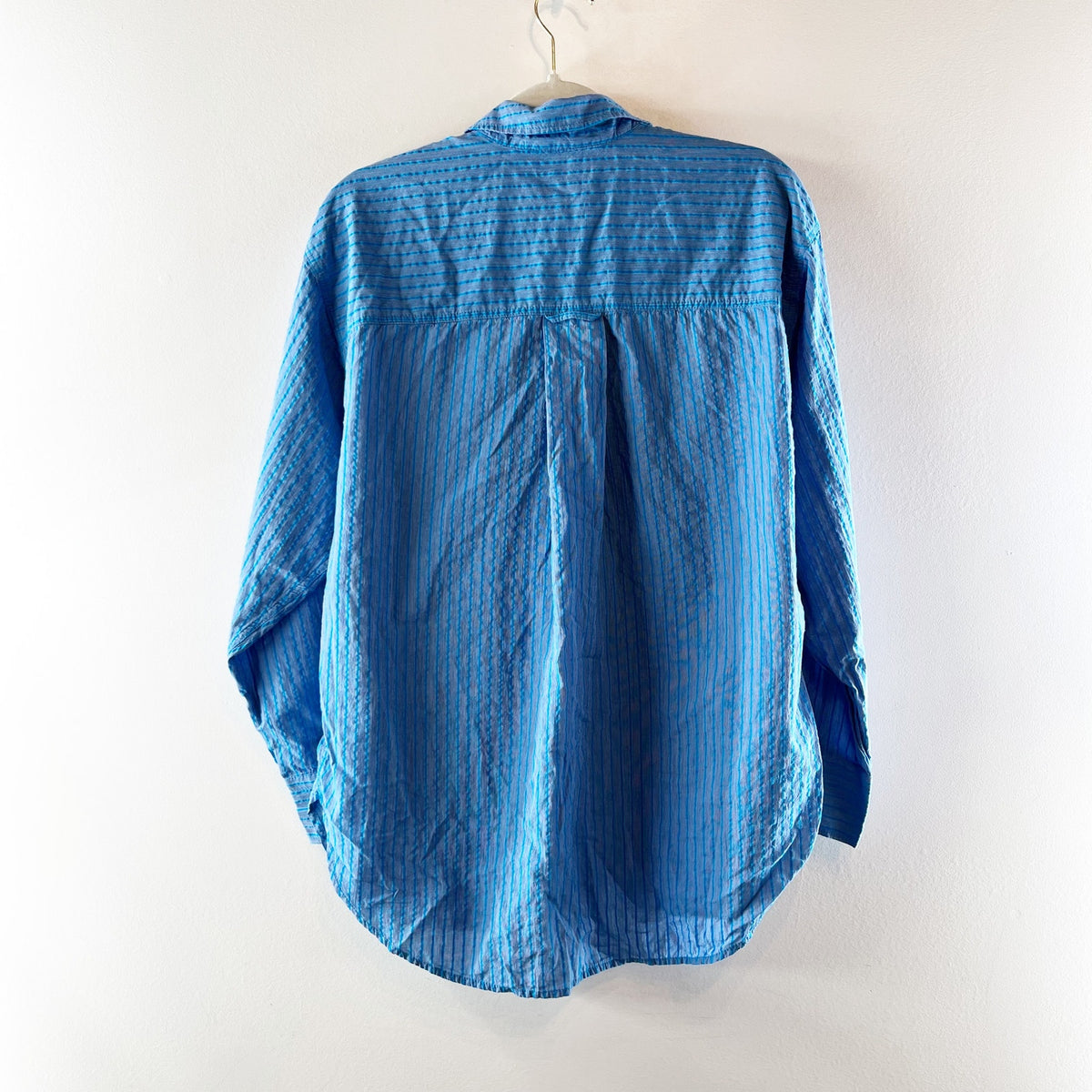 J. Crew Étienne Oversized Fit Dobby Stripe Button-Up Shirt Cerulean Blue XS